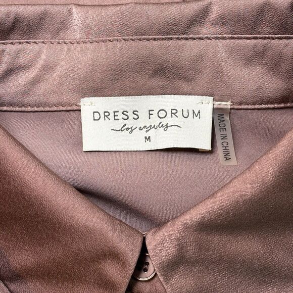 Dress Forum Button Down Blouse Dull Satin Slim Shirt Purple Brown Size Medium - Picture 5 of 7